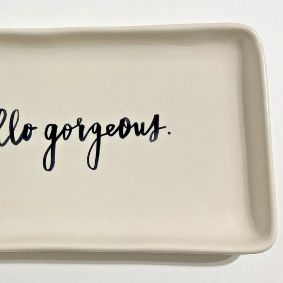 RAE DUNN HELLO GORGEOUS Platter Plate Dish Serving Vanity Tray Ceramic Coastal - Picture 3 of 9